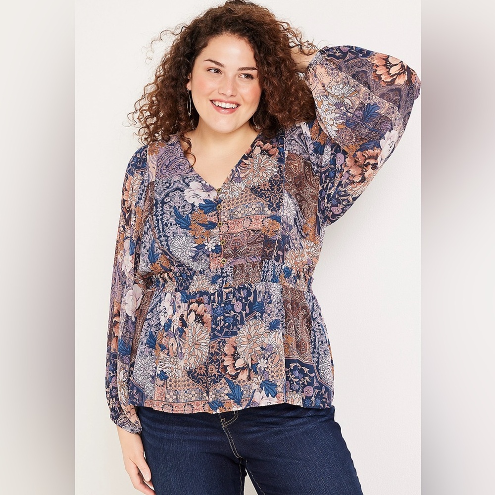 New! Maurices Patchwork Pattern Blouse Shirt Plus 1X